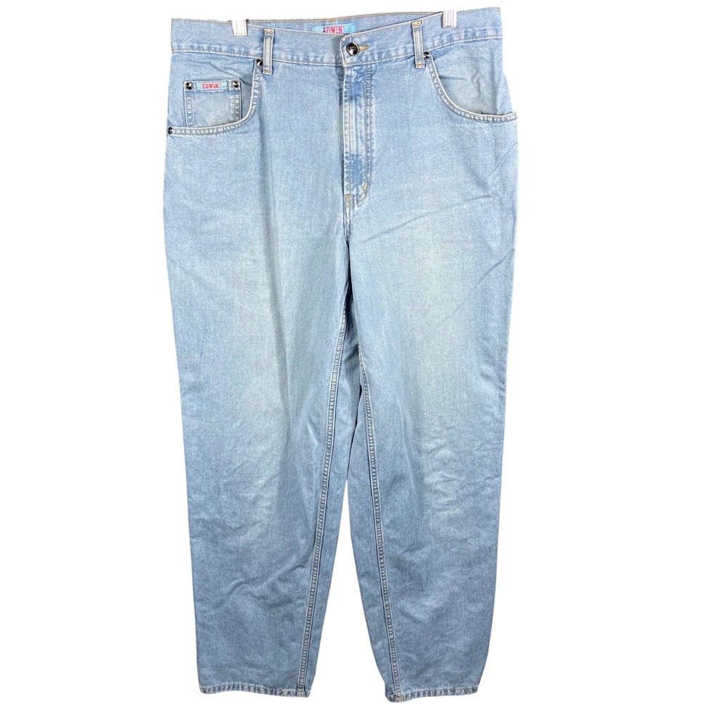 Edwin Premium Denim Jeans Men 35x33 Light Blue Straight Leg Light Wash Vtg